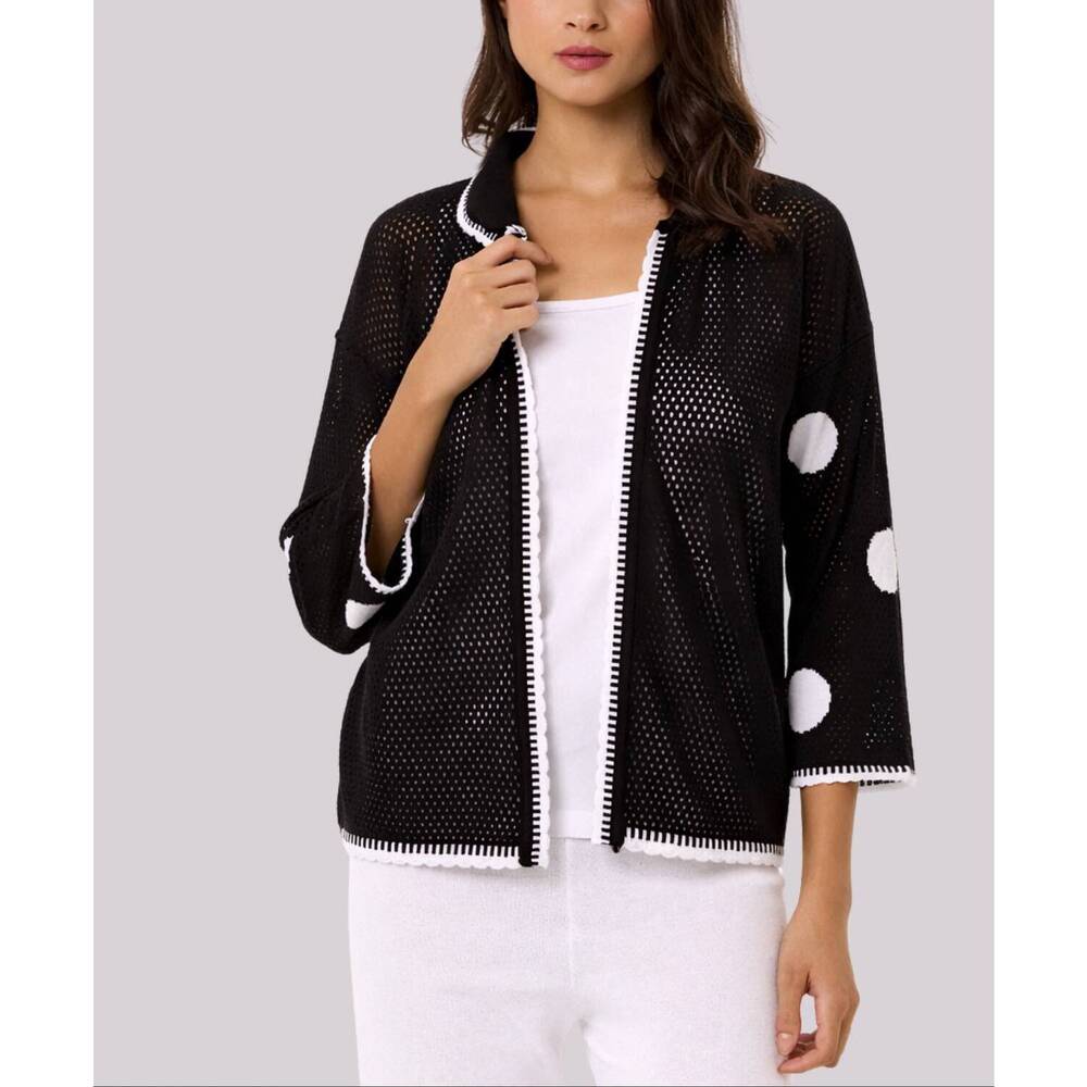 NEW ANGEL APPAREL crochet polka dot cardigan in black/white